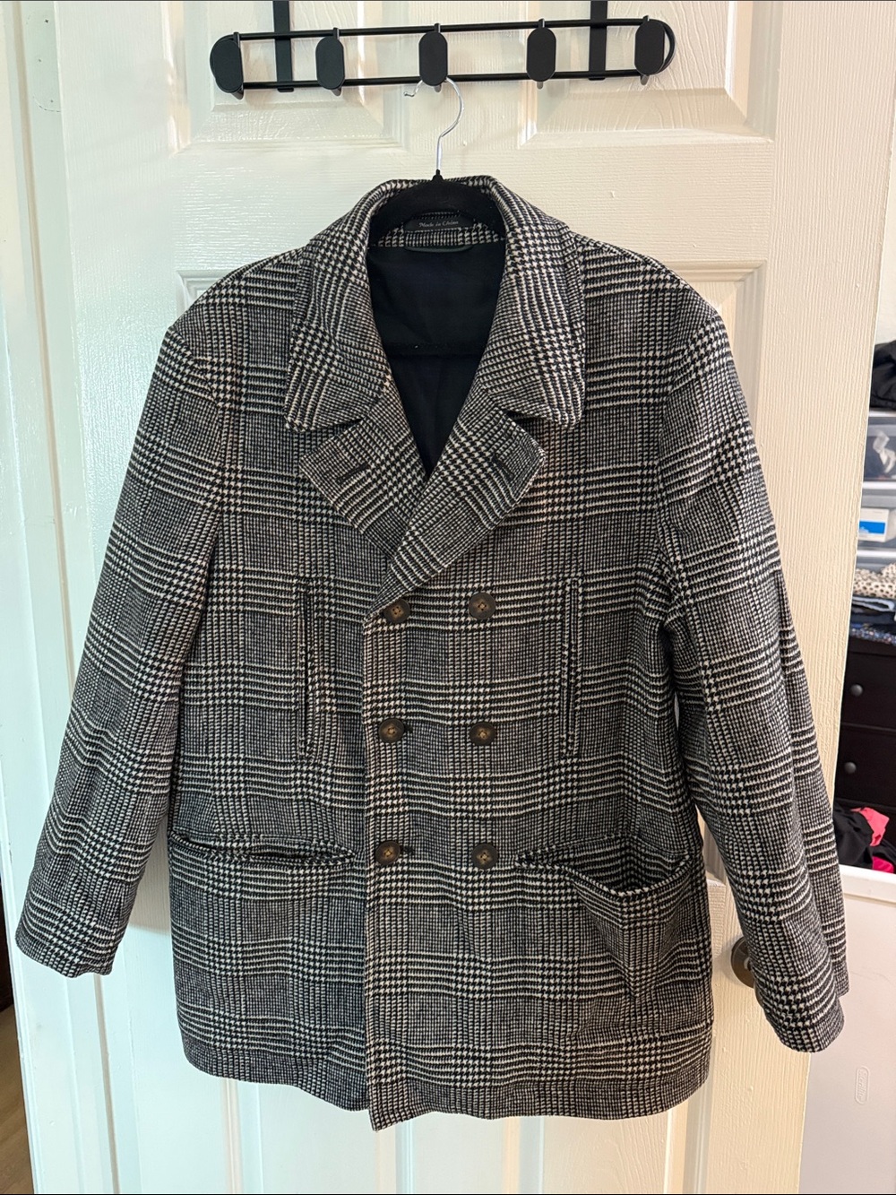 Lauren Ralph Lauren Black and White Houndstooth Blazer with Green Plaid Lining